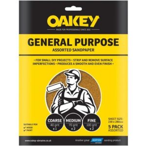 Oakey 5 Glasspaper Sanding Sheets (Multiple Grits)